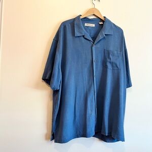Tommy Bahama 100% Silk Blue Button Front Shirt XXL Relaxed Fit Men’s Resort 2XL